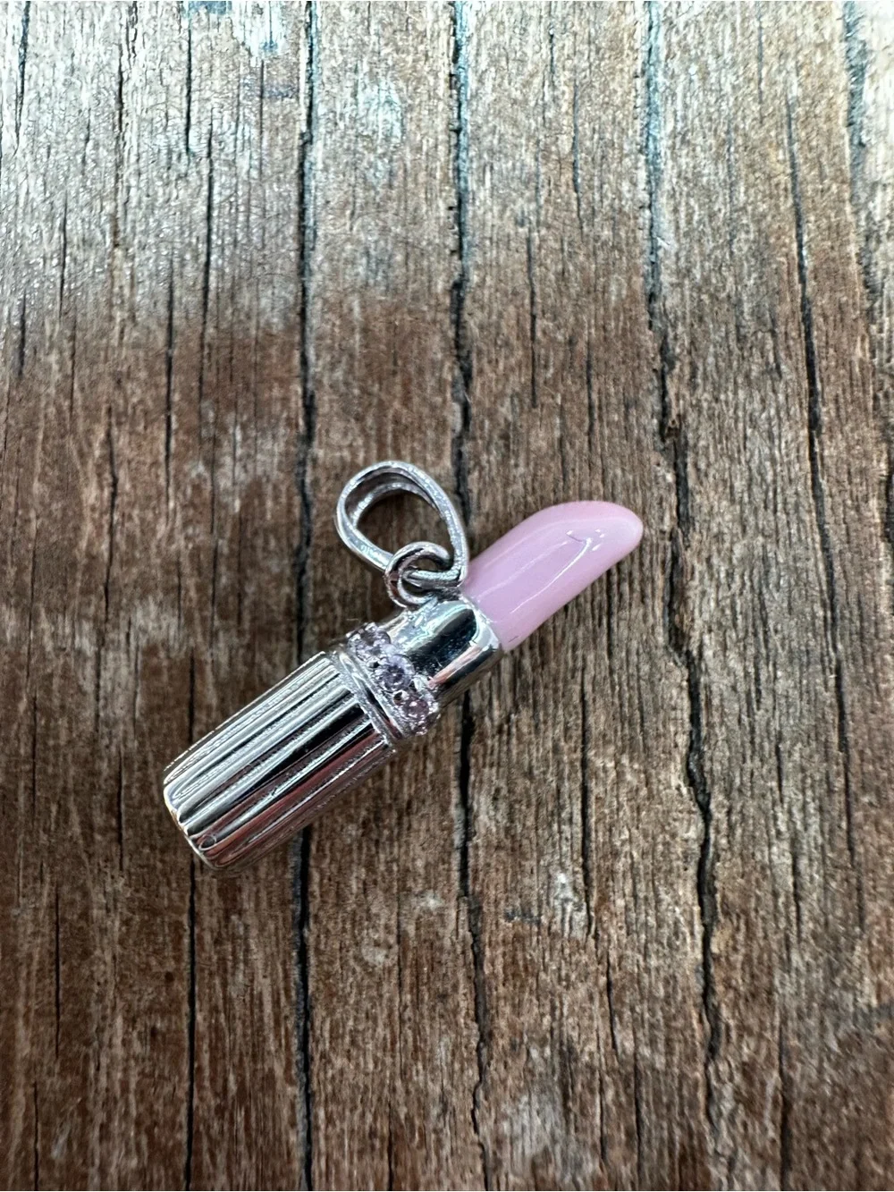Silver Lipstick Pendant Charm in Light Pink - Women Makeup Accessory